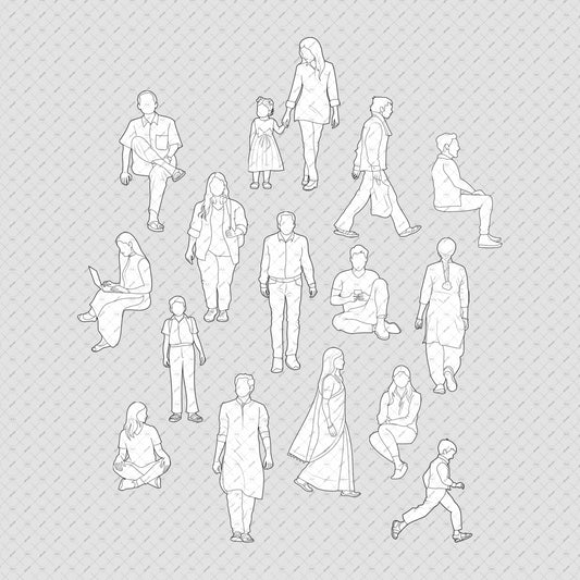 Indian people architecture pack with vector cutouts for architectural plan and elevation