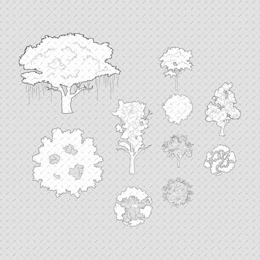 Architecture trees of India vector cutouts pack s for architectural plan and elevation