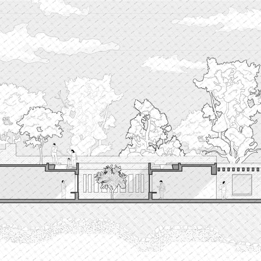 Architectural section with Indian trees vector for site plans and elevations
