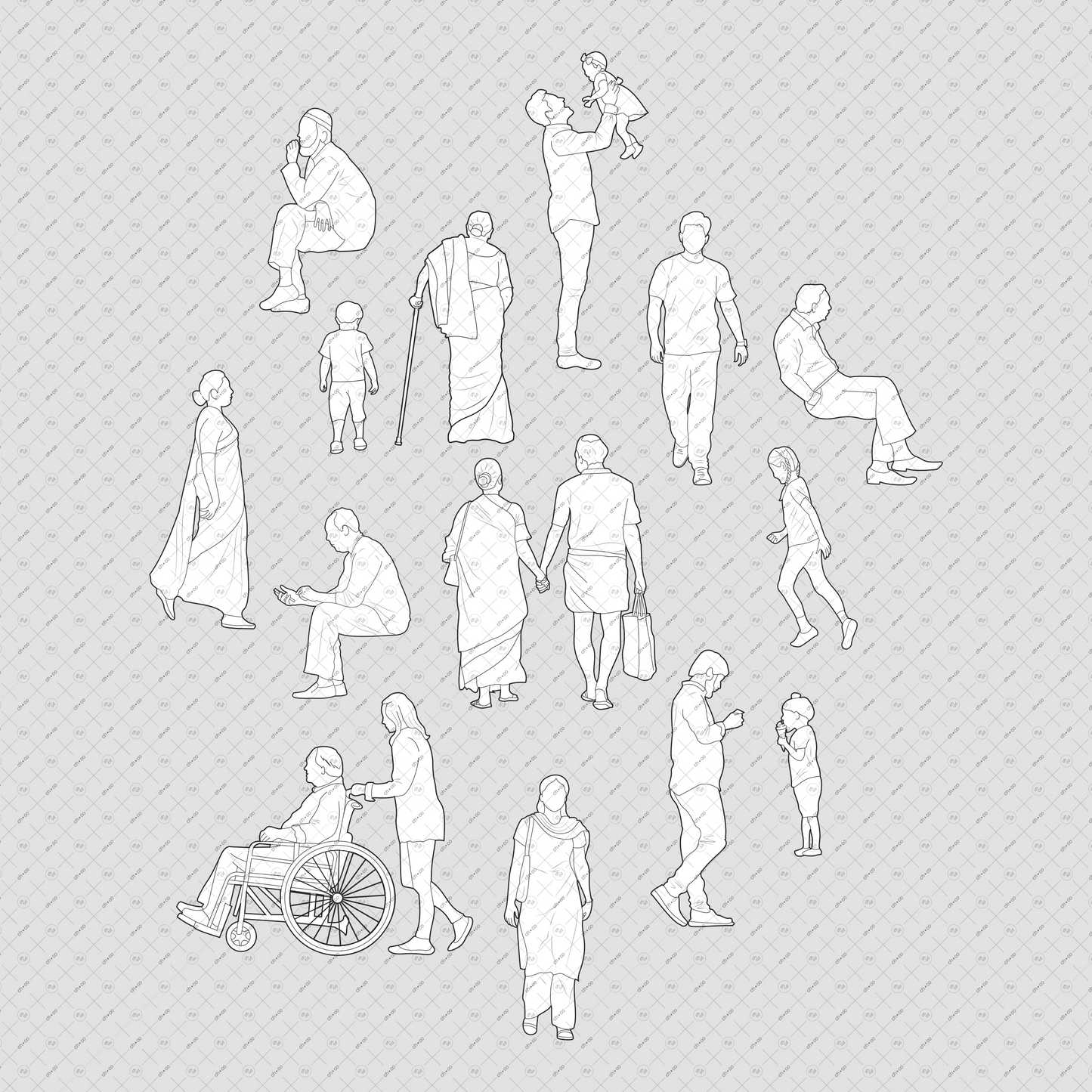 Indian-People-Elevation-Vector-PNG-Cutout-Architectural-Drawing