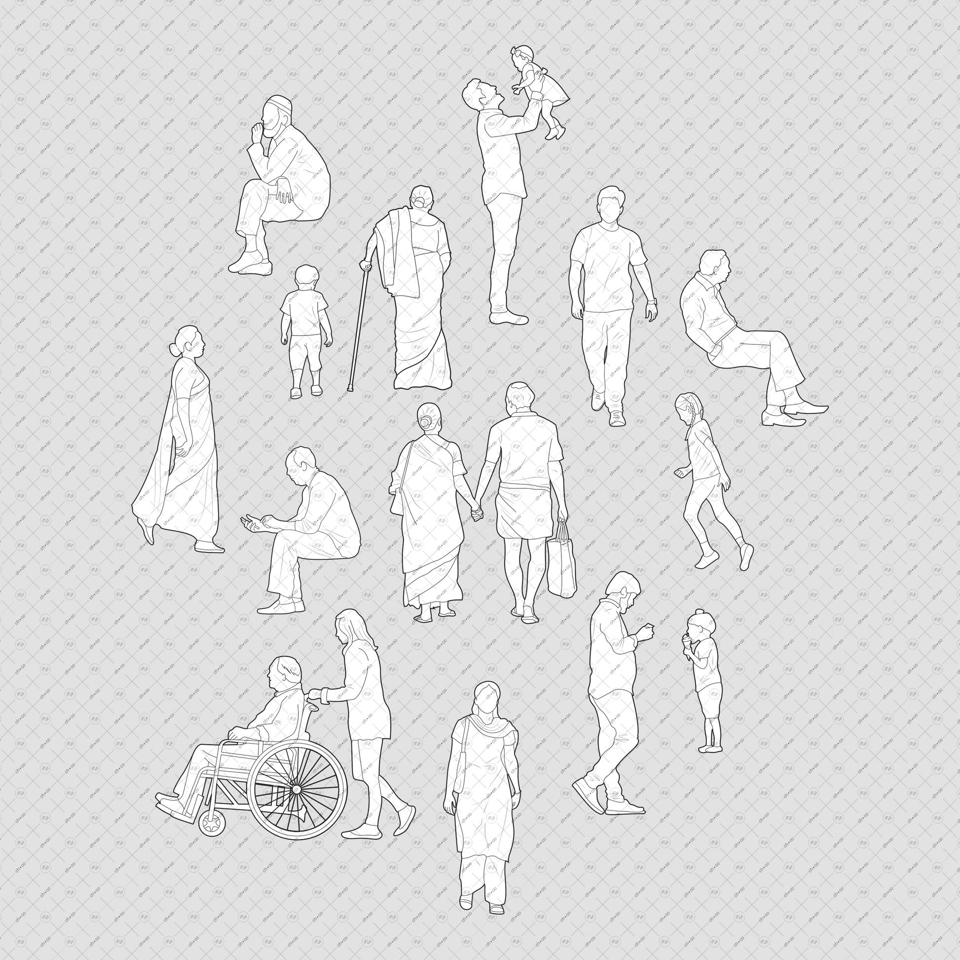 Indian-People-Elevation-Vector-PNG-Cutout-Architectural-Drawing