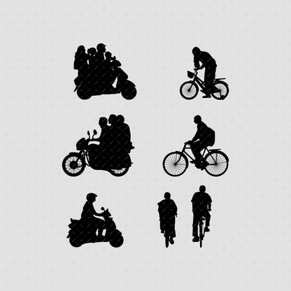 Indian-People-Riding-Vehicles-Photoshop-Brush-Silhouttes-Scooters-Cyclists