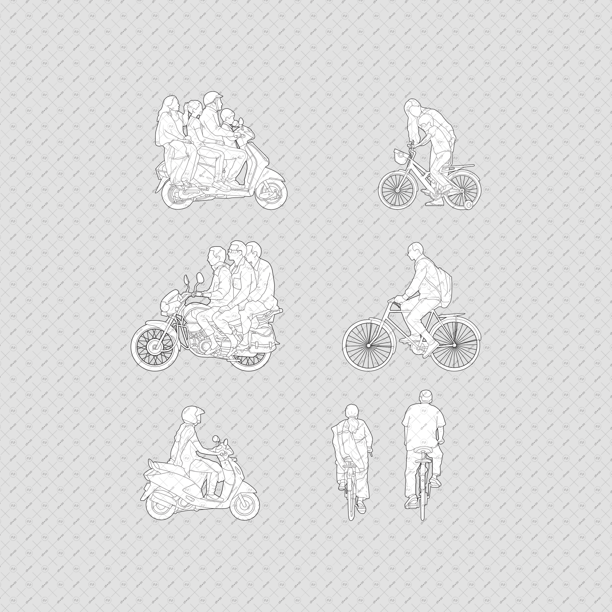 Indian-People-Riding-Vehicles-Vector-PNG-Cutout-Scooters-Cyclists