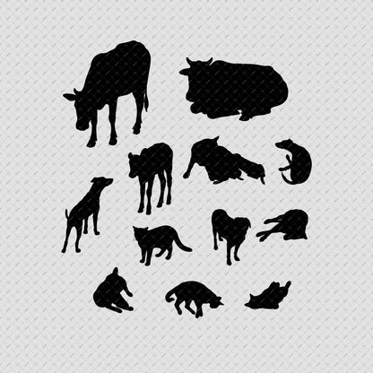 Indian-Street-Animals-PNG–Vector-brush-silhoutte-Dogs-Cats-Cows-isometric-view-Architecture