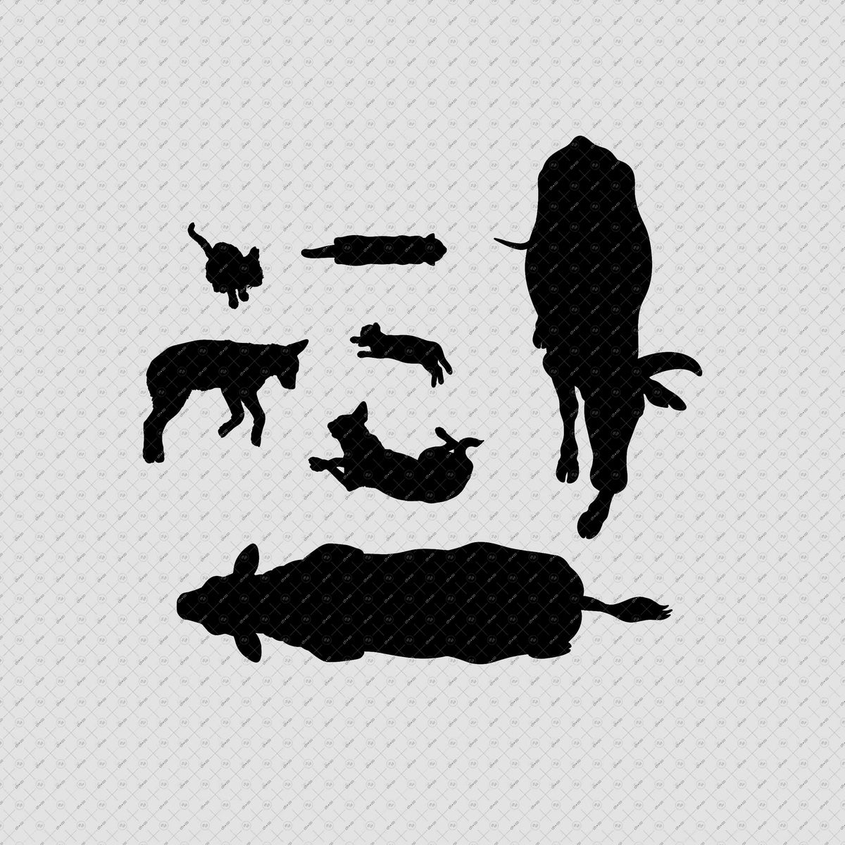 Indian-Street-Animals-PNG–Vector-brush-silhoutte-Dogs-Cats-Cows-top-view-plan-Architecture