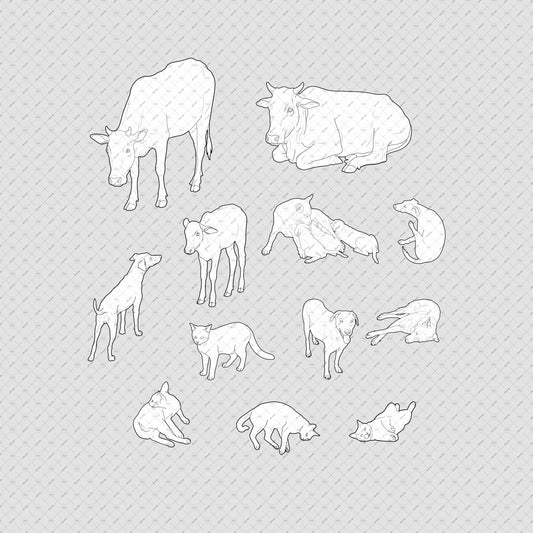 Indian-Street-Animals-PNG–Vector-cutout-Dogs-Cats-Cows-isometric-view-Architecture
