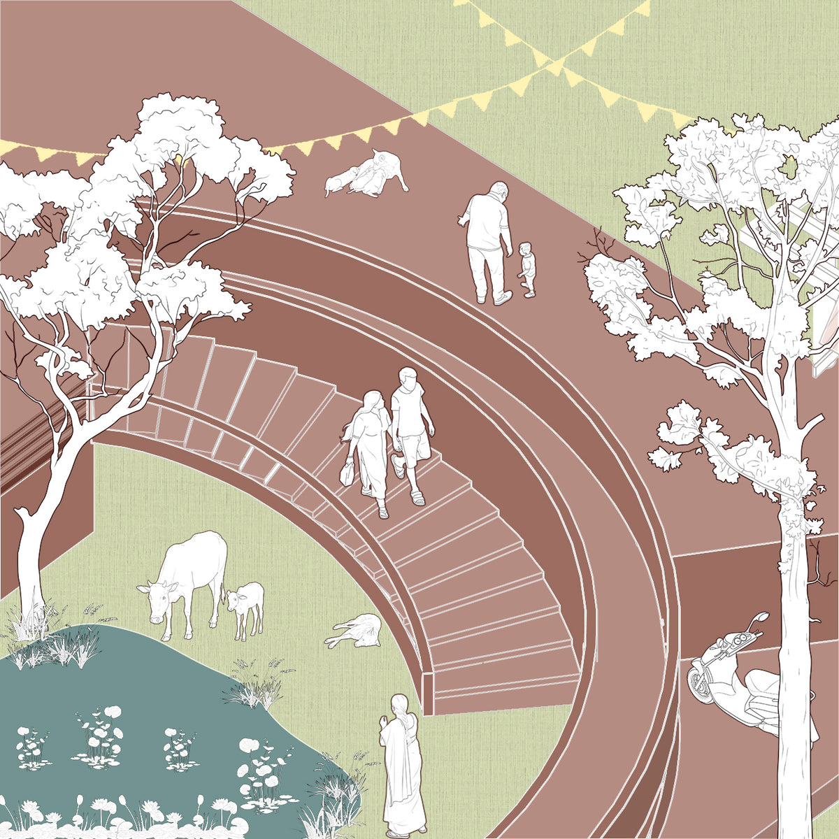 Indian-Street-Animals-PNG–Vector-cutout-Dogs-Cats-Cows-top-isometric-view-Architecture