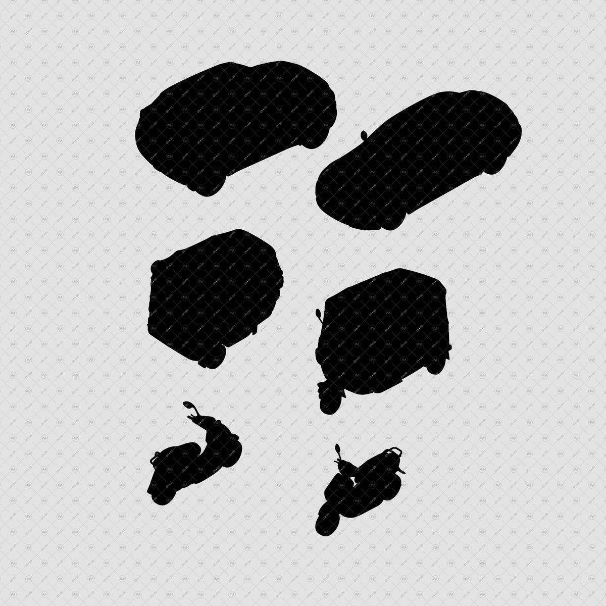 Indian-Vehicles-Cutouts–autorickshaw-Scooter-car-isometric-view-brush-silhouette-Architecture