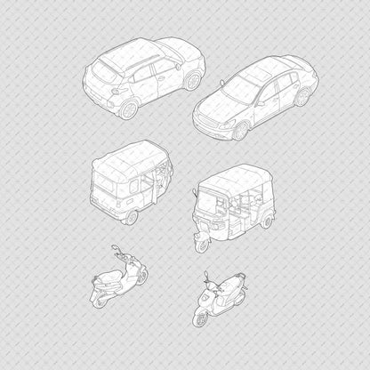 Indian-Vehicles-Cutouts–autorickshaw-Scooter-car-isometric-view-vector-png-Architecture