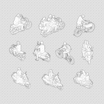 Indian-Vehicles-people-Cutouts–Scooter-bicycle-Isometric-Vector-PNG-Architecture