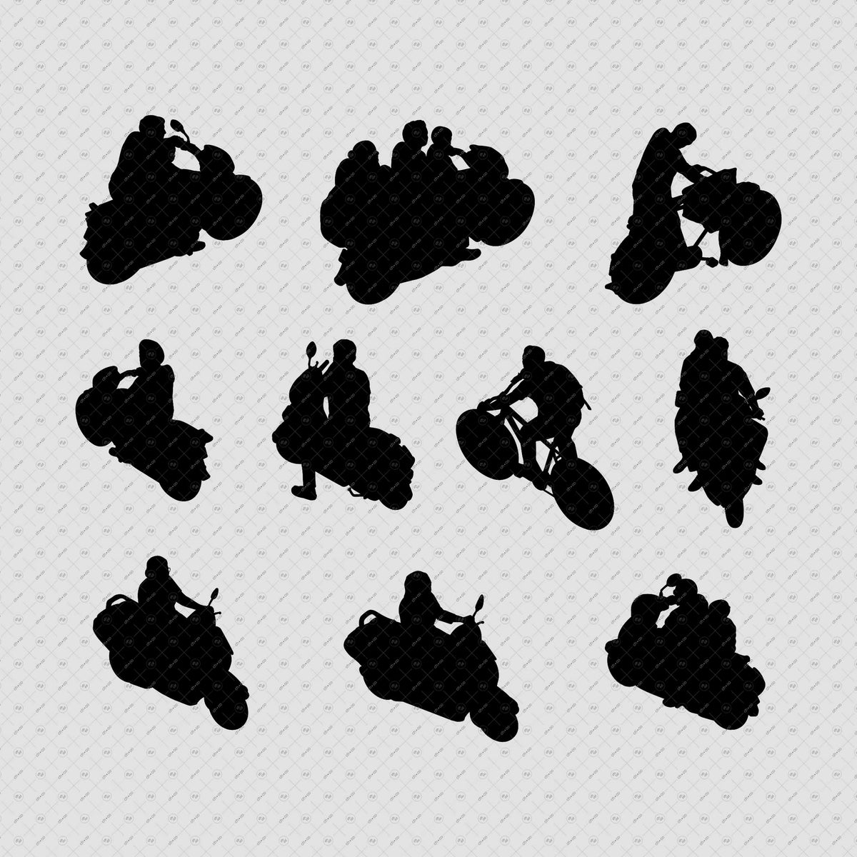 Indian-Vehicles-people-Cutouts_Scooter-bicycle-Isometric-brush-silhouette-Architecture