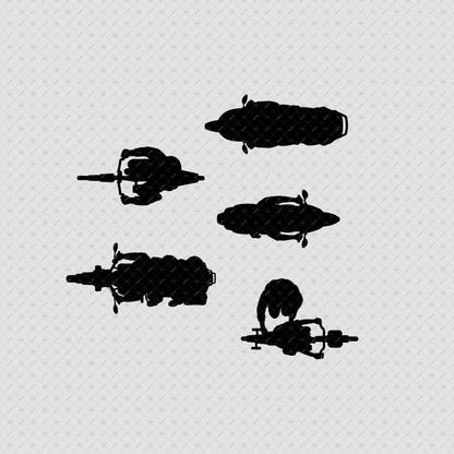 Indian-Vehicles-people-Cutouts–Scooter-bicycle-top-view-plan-brush-silhouette-Architecture