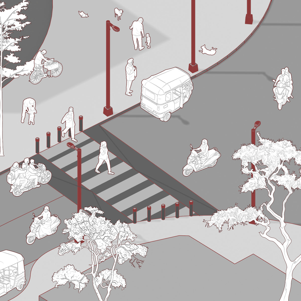 Indian-Vehicles-people-Cutouts–Scooters-Rickshaws-Cars-Isometric-Top-View-Vector-PNG-Architecture