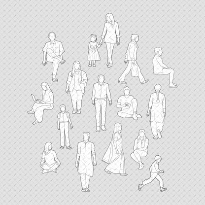 Indian people architecture pack with vector cutouts for architectural plan and elevation