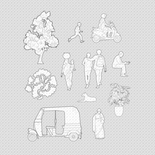 PNG-Architecture-cutouts-FREE-People-Trees-Vehicle-Elevation
